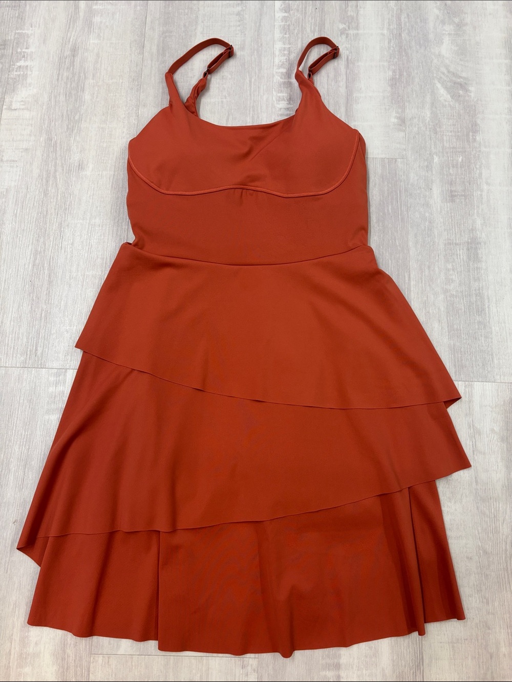 HALARA Rust-Tone Tiered Spaghetti Strap Mini Romper Dress Inside Pocket NWT